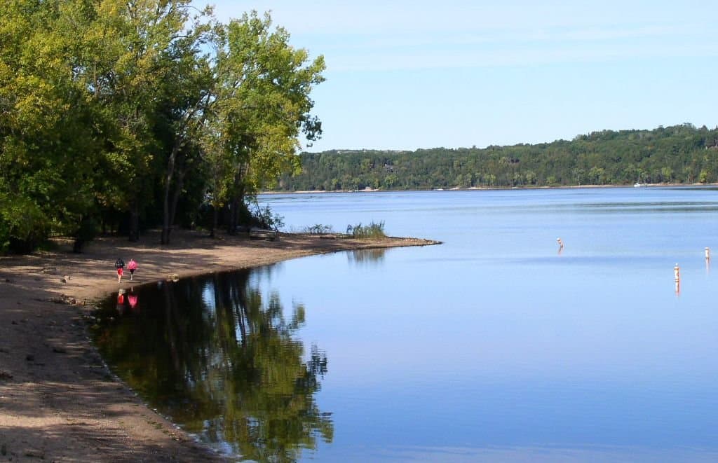 The St. Croix River shore at Afton State Park beach on a calm afternoon.