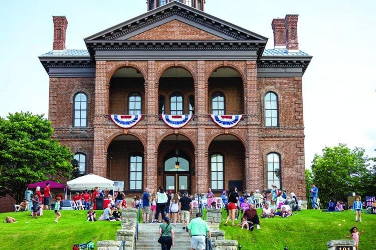 The Washington County Historic Courthouse in Stillwater, a brick civic building from the 1870s.